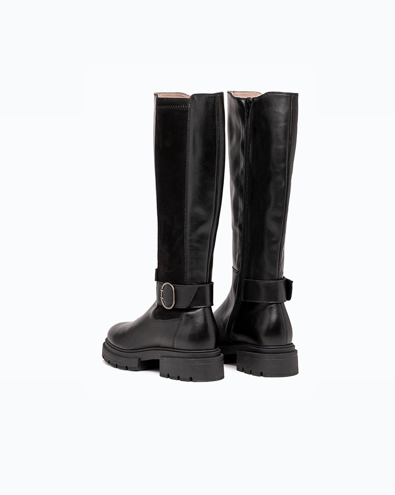 Black nappa leather DLS boots, shown in a studio still life.