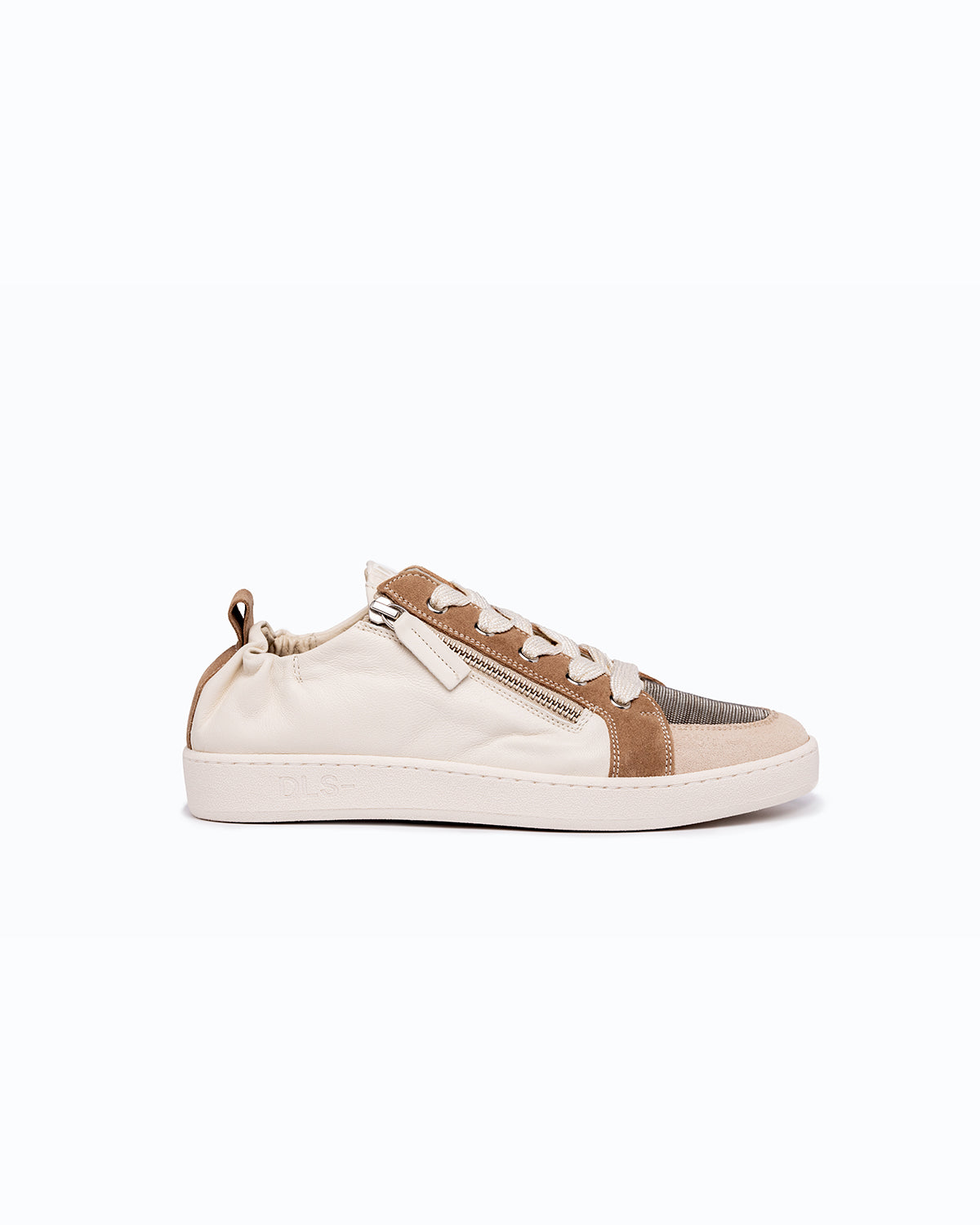 Off-white, silver nappa leather and velour DLS sneakers, shown in a studio still life.