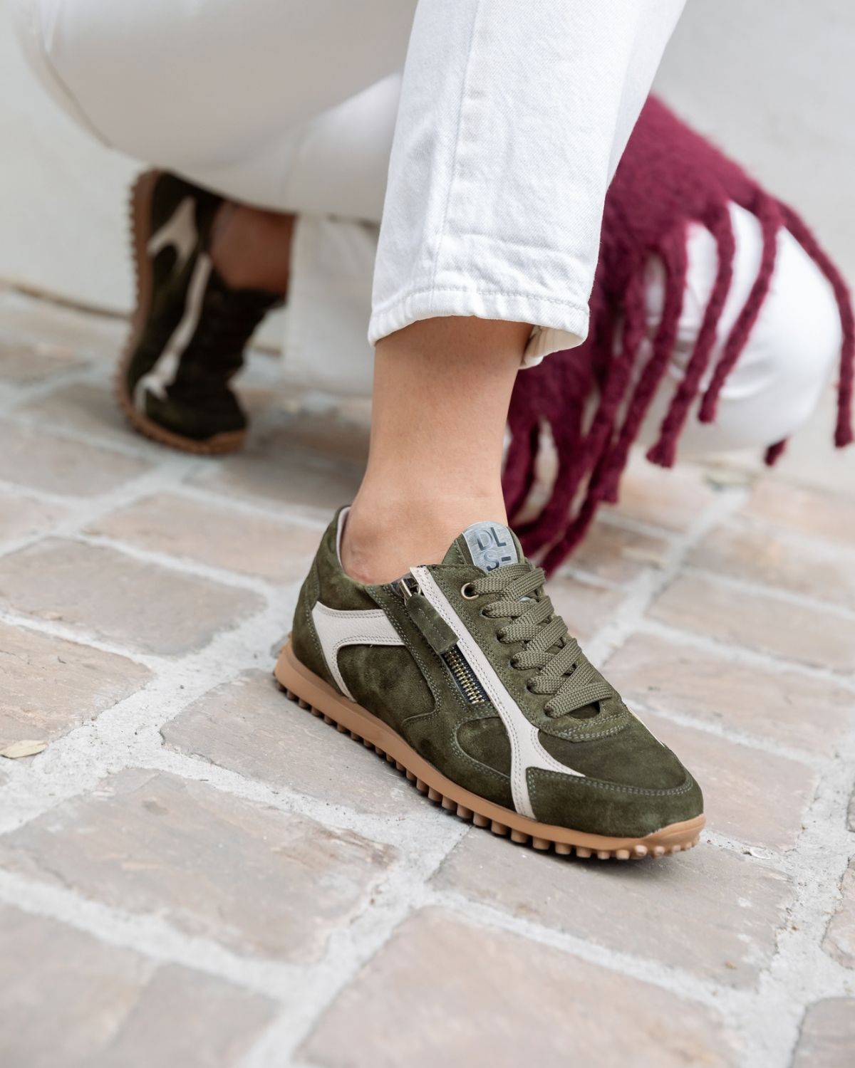 SANTIAGO - Sneakers in velour - Verde e Panna