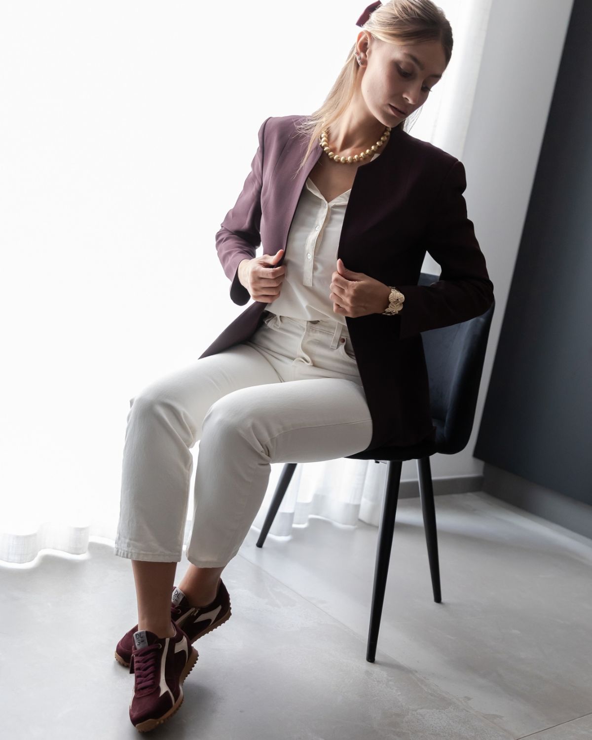 SANTIAGO - Velour sneakers - Ruby and Cream