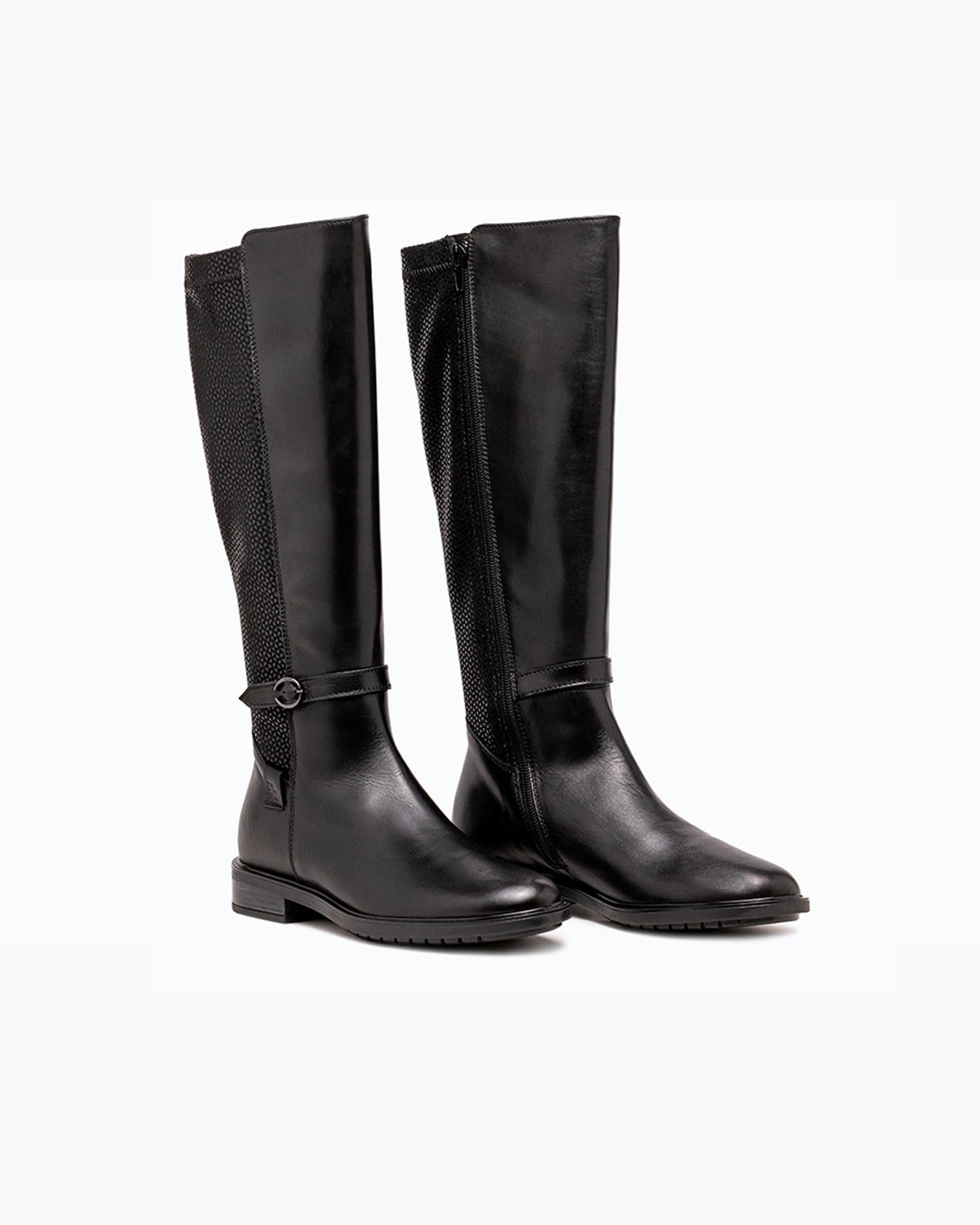 Black DLS boots, shown in a studio still life.