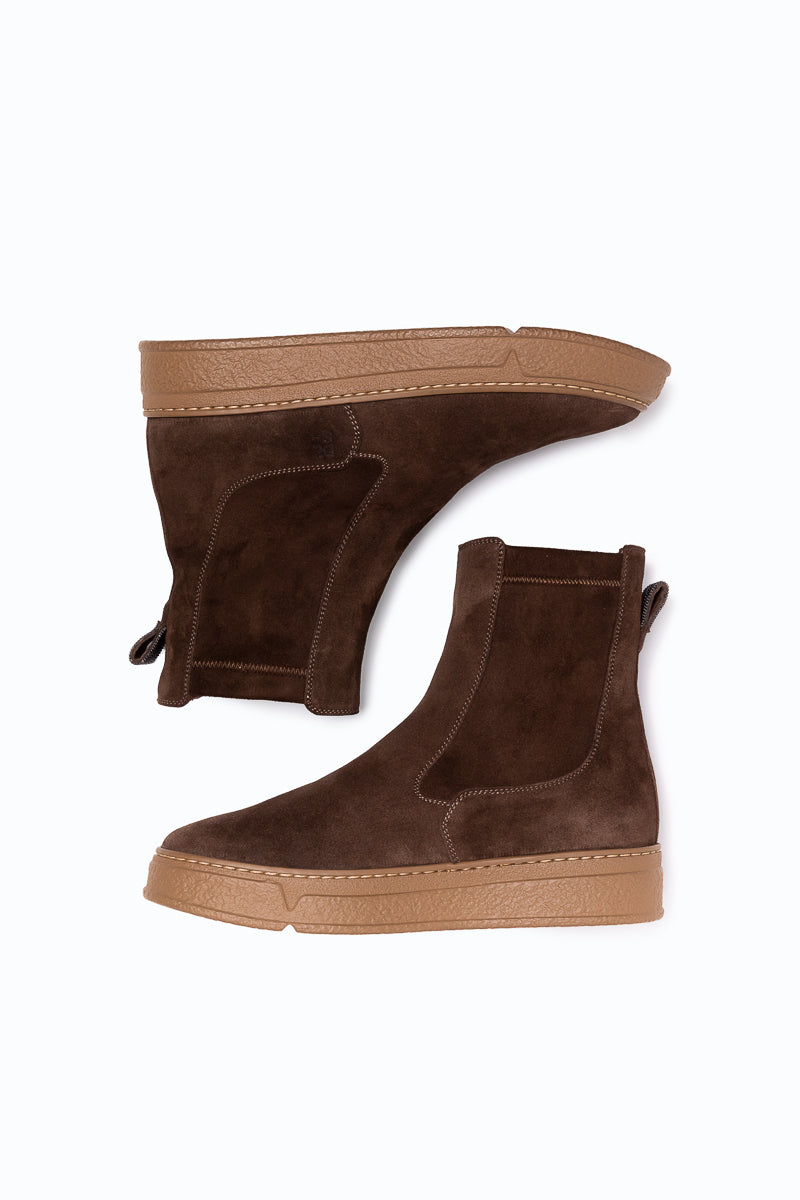 QUEBEC - Velour and sheepskin ankle boot - Chocolate