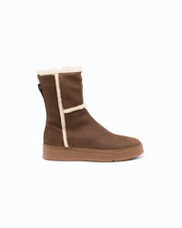 QUEBEC - Velour and sheepskin ankle boot with zip - Mud