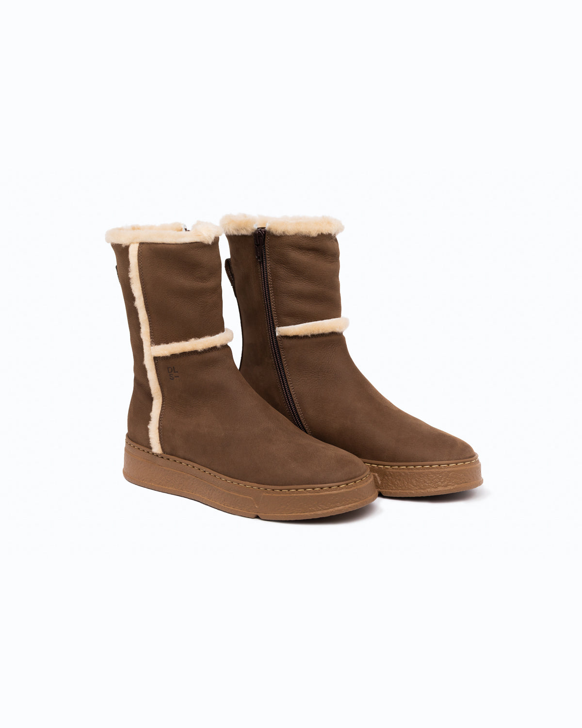 QUEBEC - Velour and sheepskin ankle boot with zip - Mud