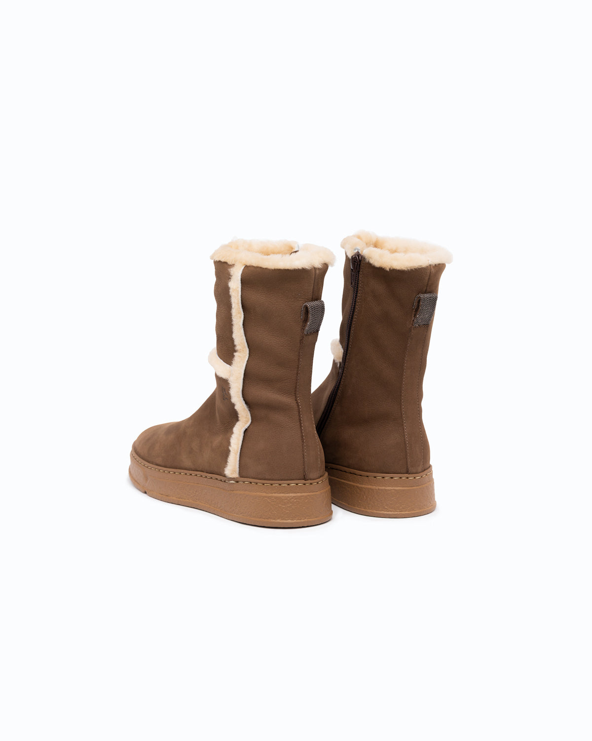 QUEBEC - Velour and sheepskin ankle boot with zip - Mud