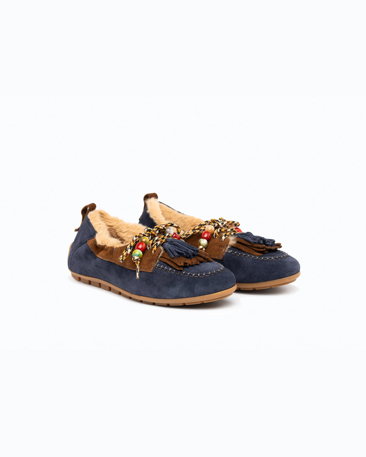 SANTIAGO FUR - Chaussure en velours - Bleu et Cacao