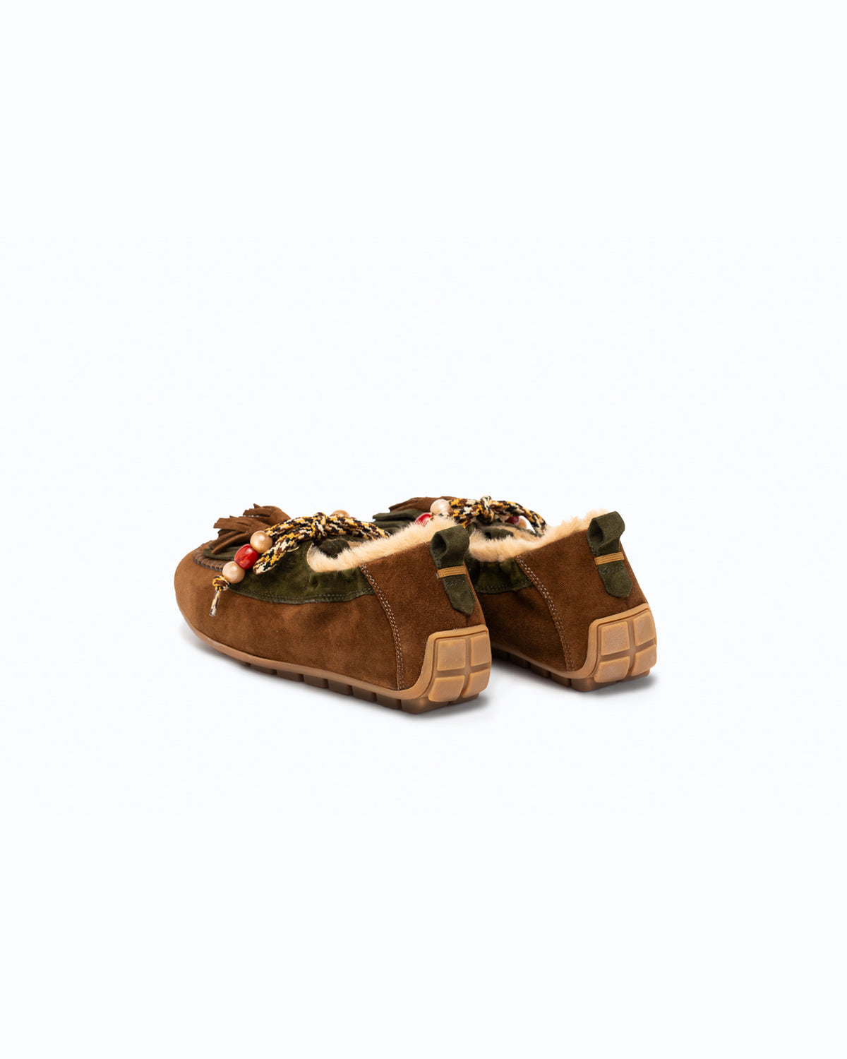 SANTIAGO FUR - Velour boat shoe - Cocoa and Green