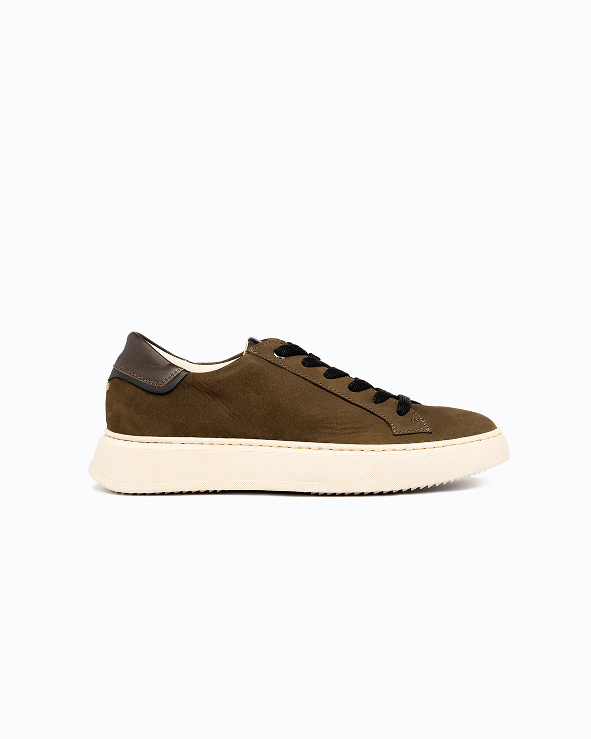 Black, brown nubuck and nappa leather DLS sneakers, shown in a studio still life.
