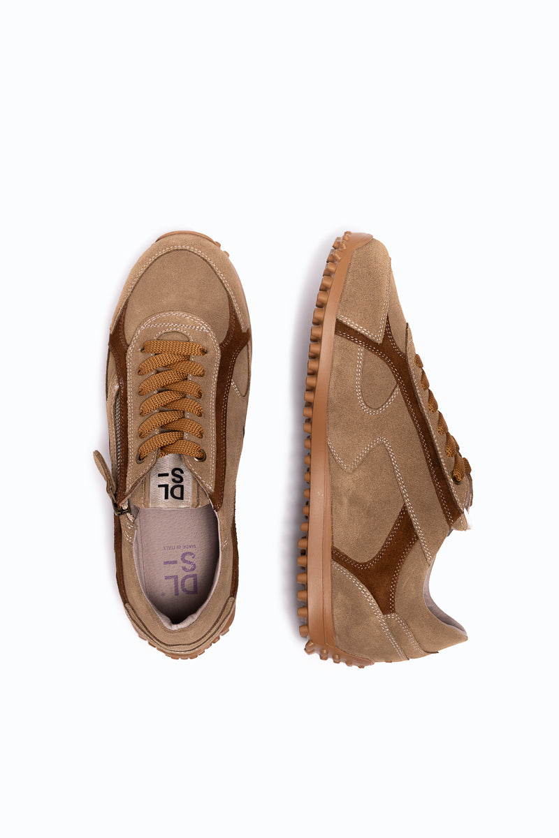 SANTIAGO - Baskets en velours - Beige et Chocolat