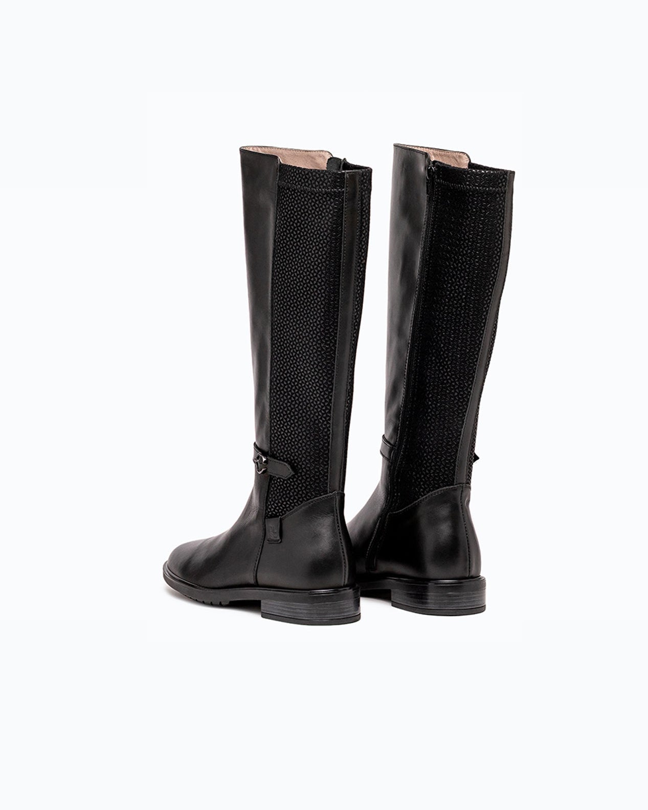 Black DLS boots, shown in a studio still life.