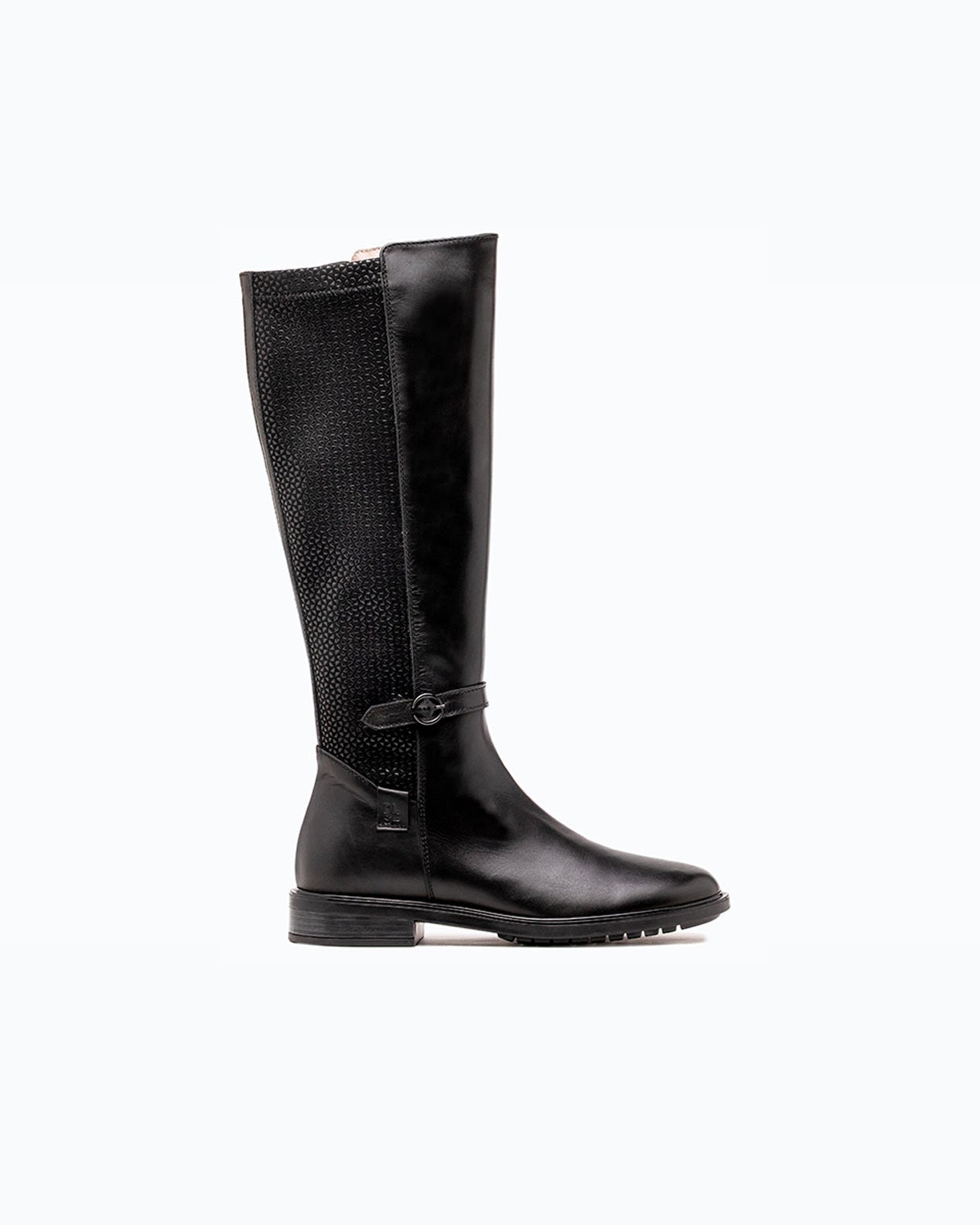 Black DLS boots, shown in a studio still life.