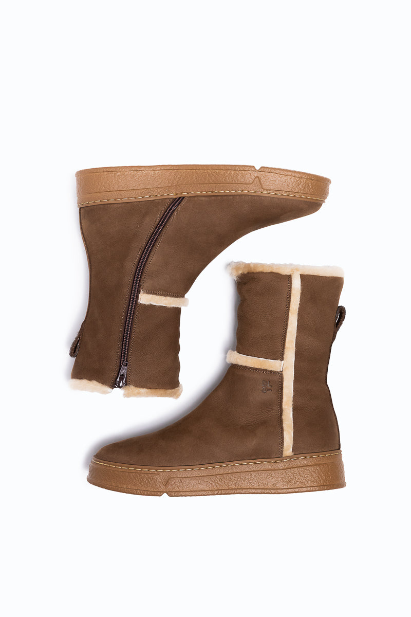 QUEBEC - Velour and sheepskin ankle boot with zip - Mud