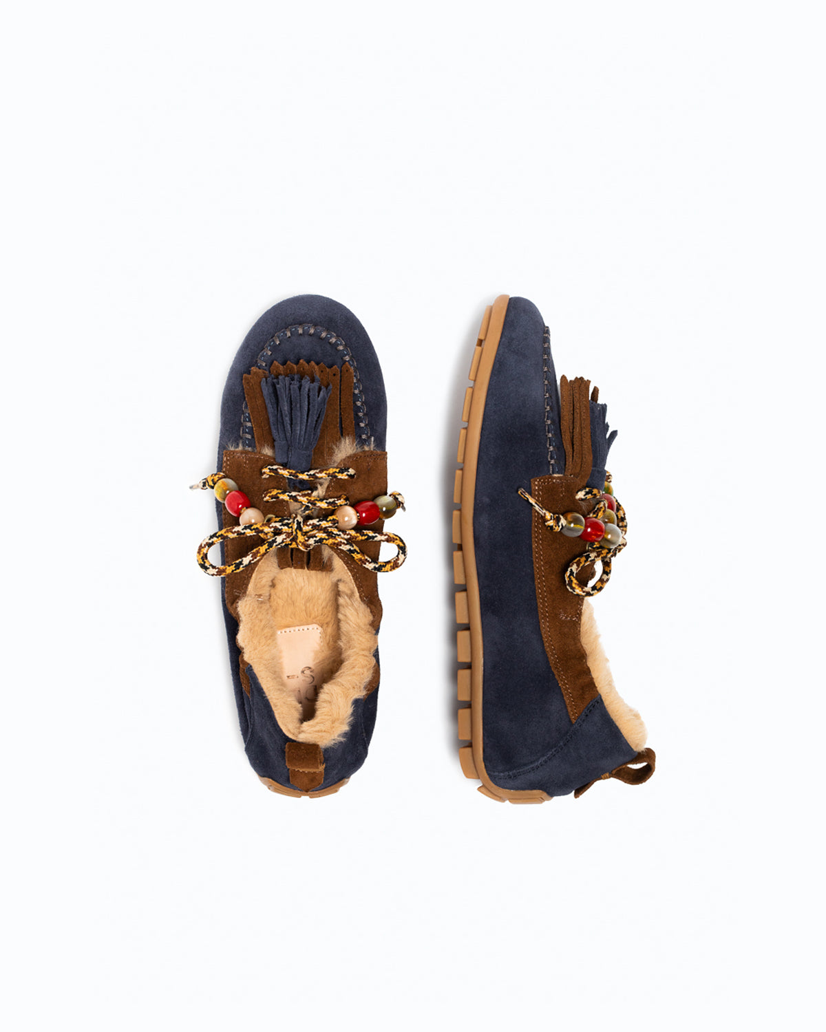 SANTIAGO FUR - Velour boat shoe - Blue and Cocoa